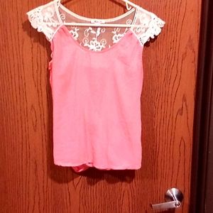 Sheer coral and white sleeveless top